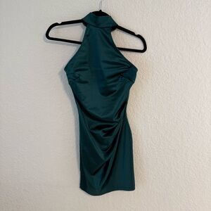 Sleeveless Halter Mini Dress in Emerald